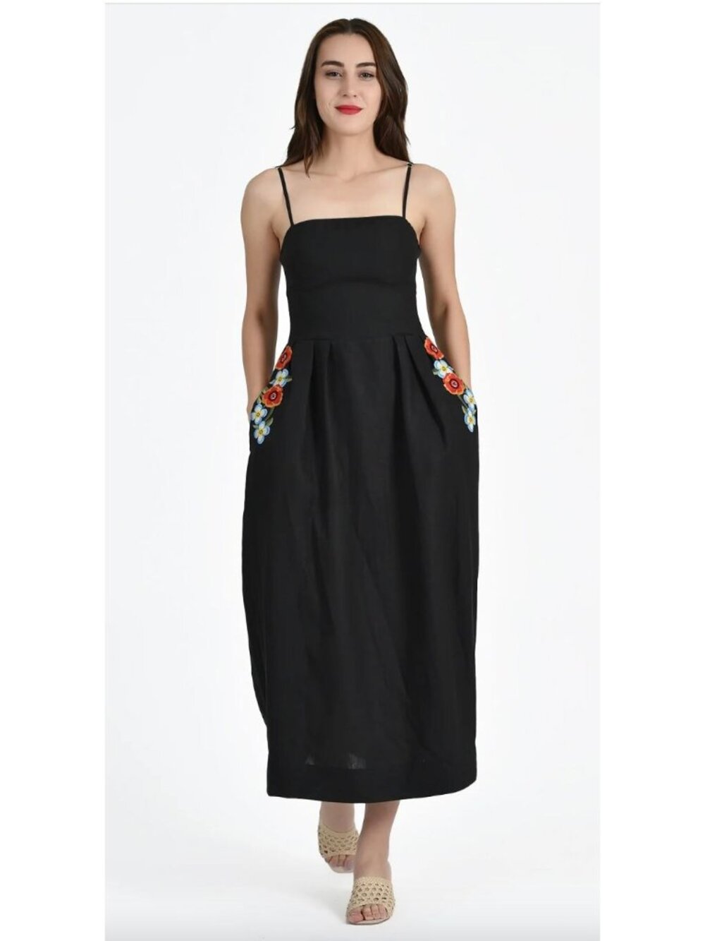 Fanm Mon $359 Michou Dress Floral Embroidered Black Strappy Size XS